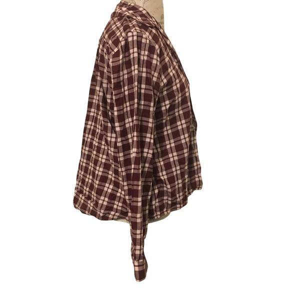 Madewell Maroon Plaid Faux Wrap Long Sleeve Shirt Women's Size Large - Picture 3 of 7